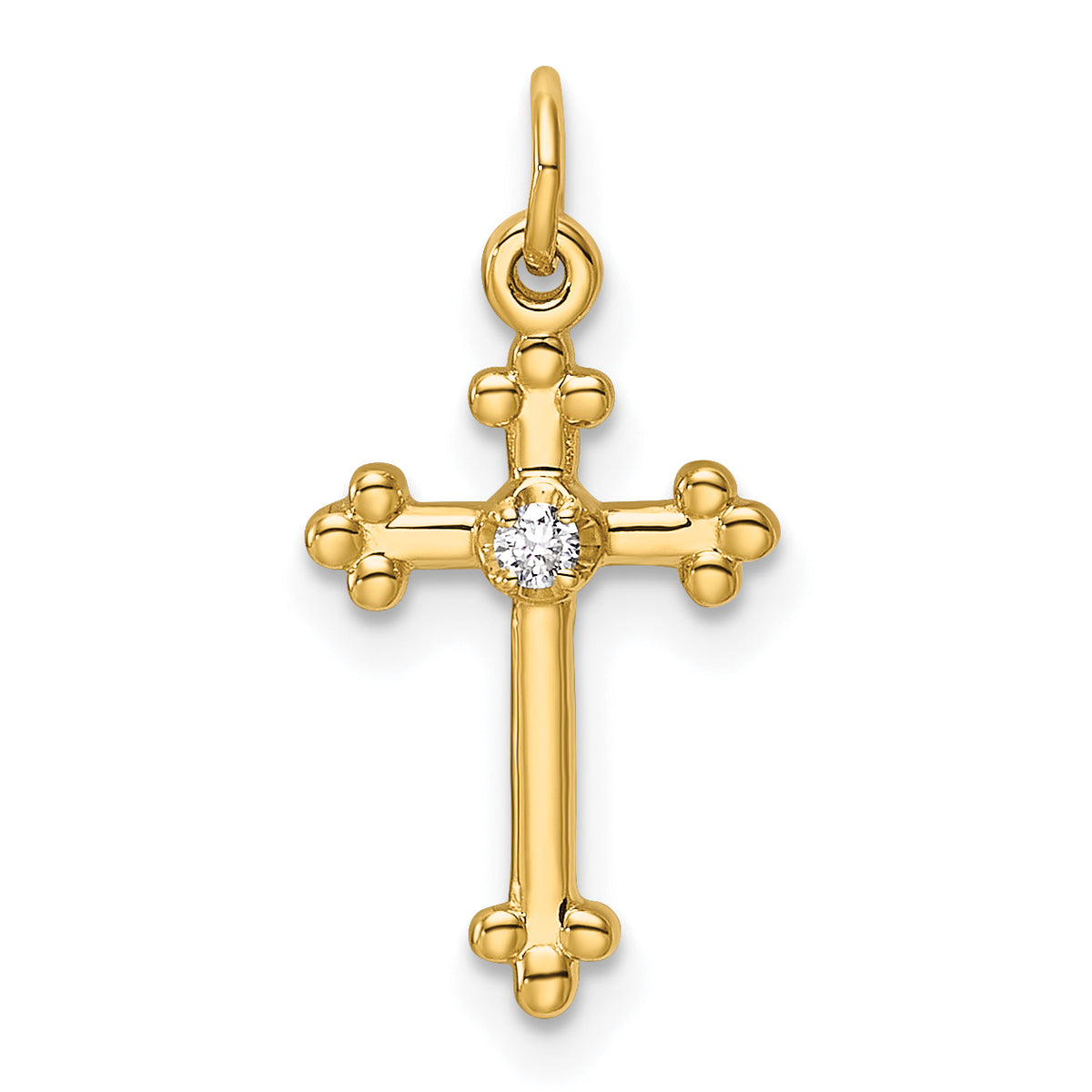 14k Small Diamond Budded Cross Pendant