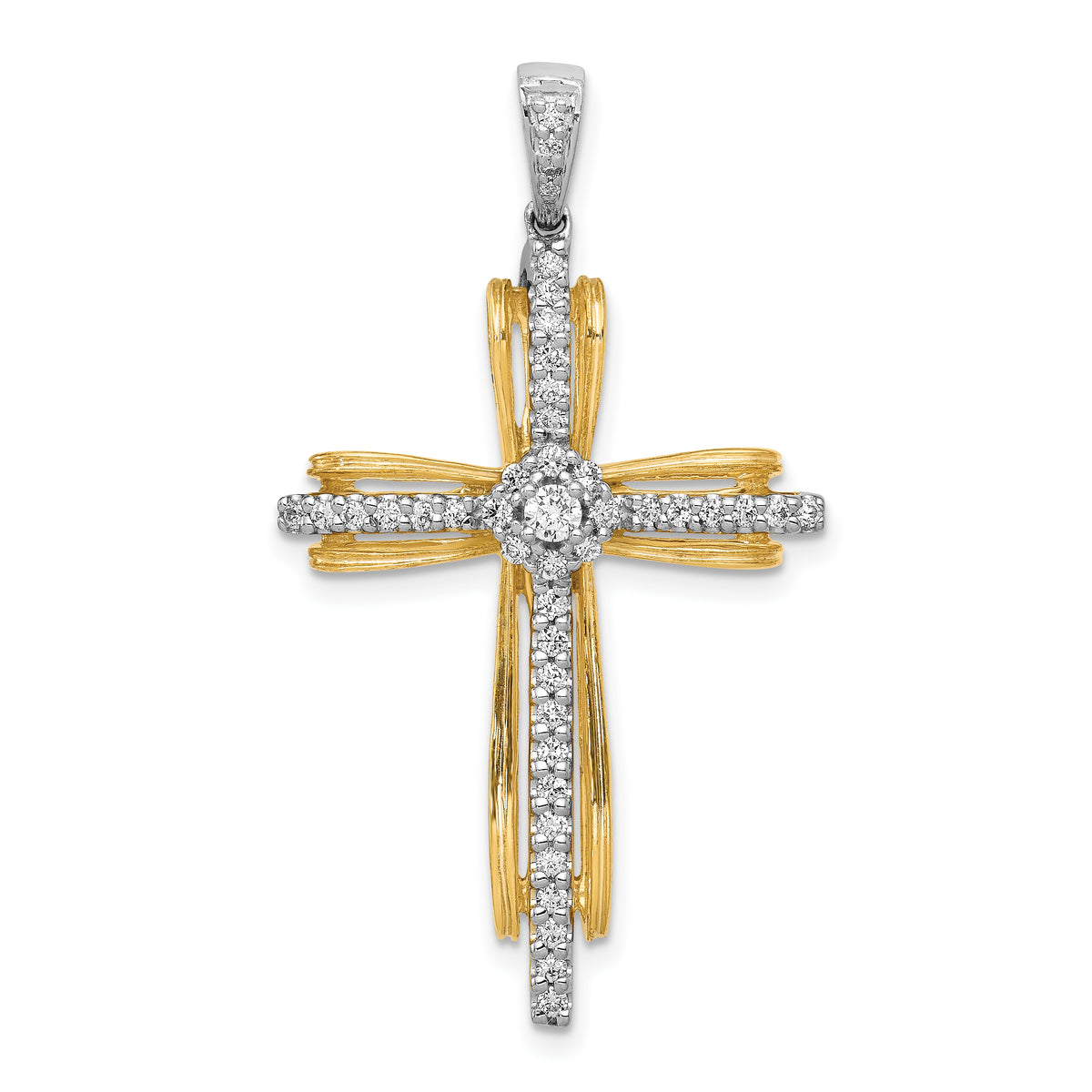 14k Two-Tone Gold 1/3 carat Diamond Passion Cross Pendant