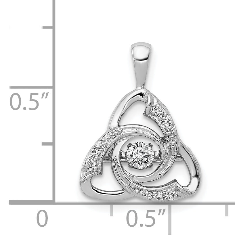 14k White Gold 1/5 carat Vibrant Moving Diamond Celtic Pendant, shown with a ruler for scale