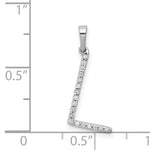 14k Gold Diamond Letter Initial Pendant, shown with a ruler for scale - L / 14k White Gold