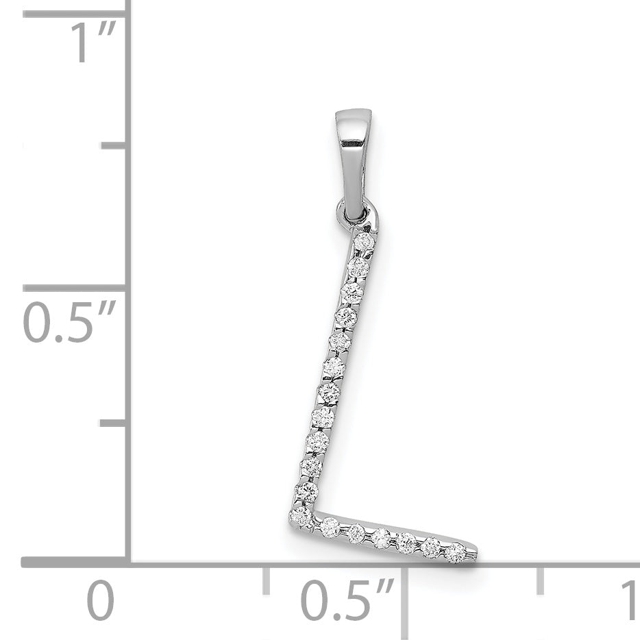 14k Gold Diamond Letter Initial Pendant, shown with a ruler for scale - L / 14k White Gold