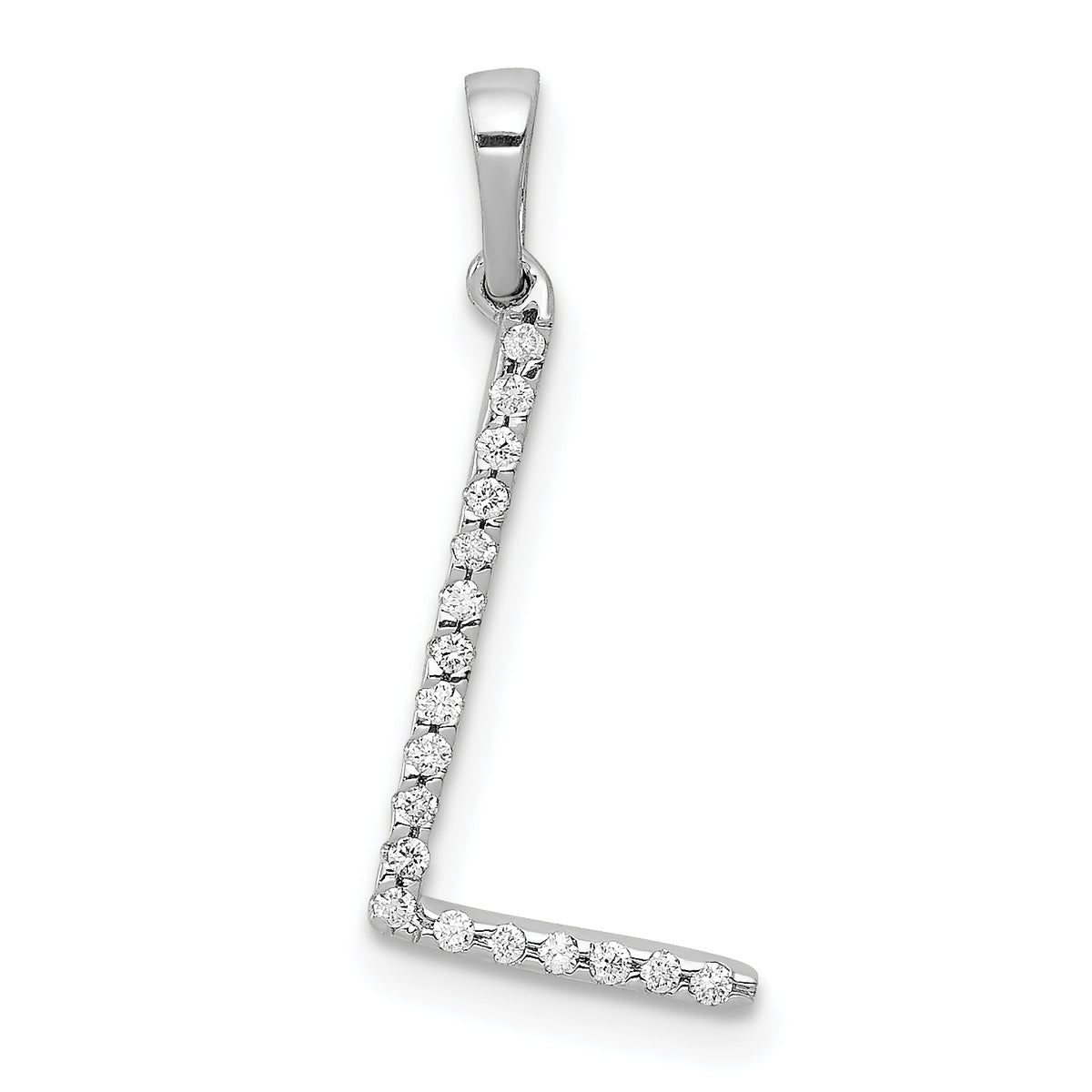 14k Gold Diamond Letter Initial Pendant - L / 14k White Gold