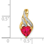 14k Diamond and Lab Created Ruby Heart Pendant Fits up to 2mm Regular/5mm Fancy or Reversible Omega