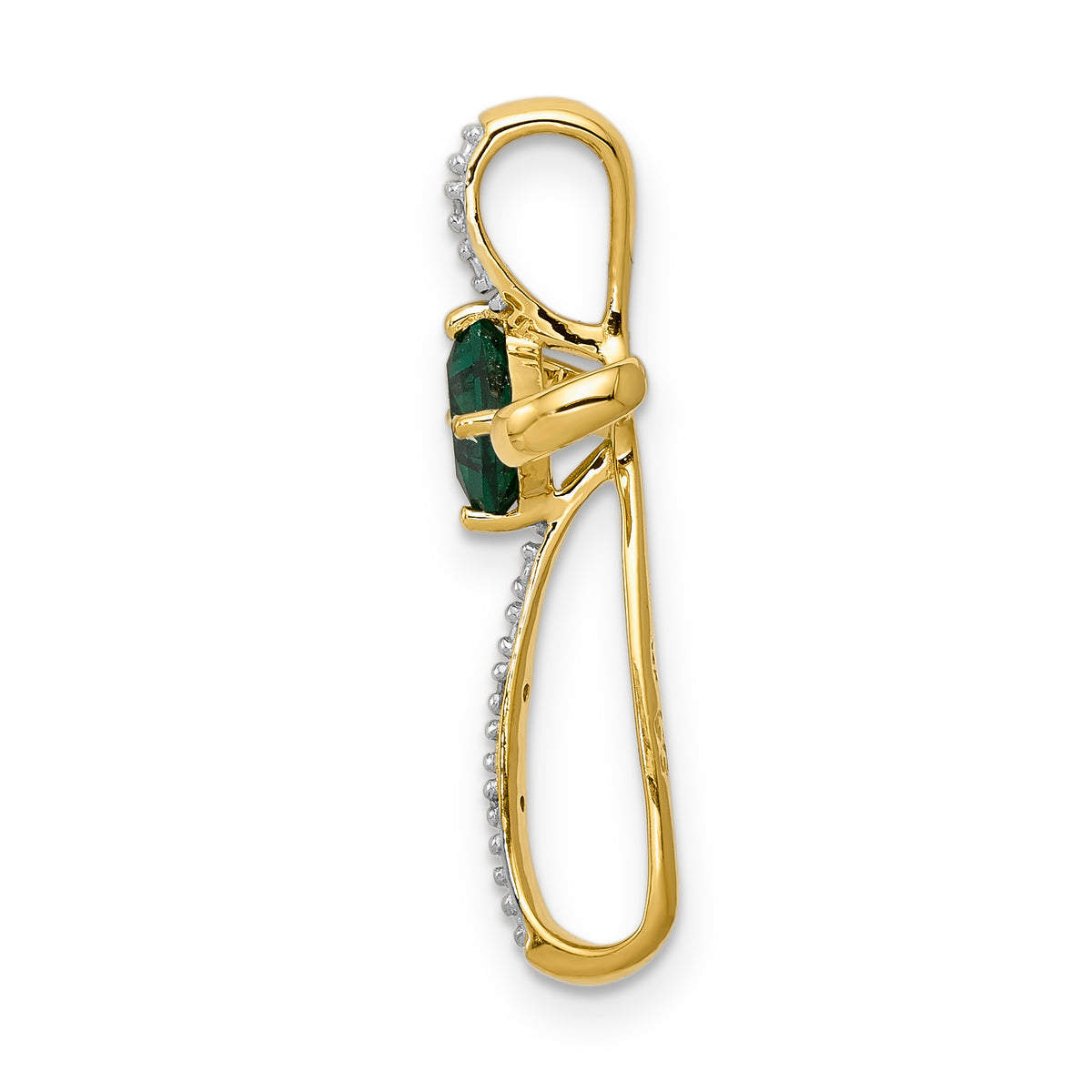 14k Gold And White Rhodium 4mm Square Lab Created Emerald and Diamond Cross Omega Slide, view 2