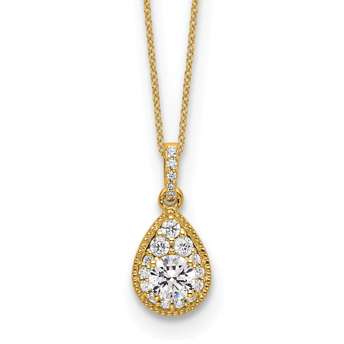 Gold Lab Grown Diamond Pear Shape Cluster Pendant Necklace - 10k Yellow Gold