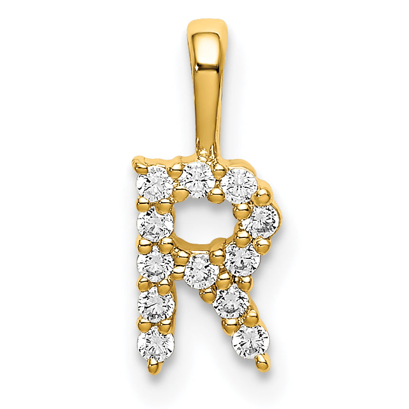 Small Diamond Initial Pendant - R / 14k Yellow Gold / Lab-Grown Diamond