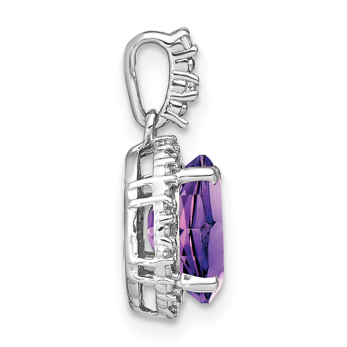 Oval Gemstone and Diamond Halo Pendant - Purple Amethyst