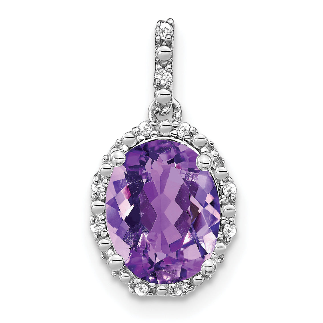 Oval Gemstone and Diamond Halo Pendant - Purple Amethyst