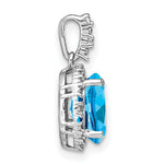 Oval Gemstone and Diamond Halo Pendant - Swiss Blue Topaz