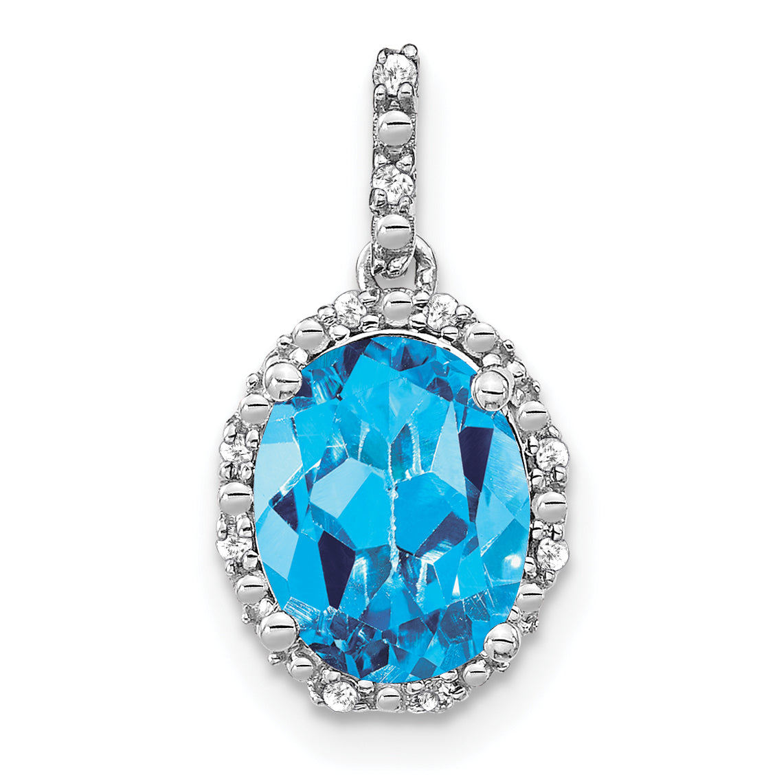 Oval Gemstone and Diamond Halo Pendant - Swiss Blue Topaz