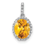Oval Gemstone and Diamond Halo Pendant - Yellow Citrine