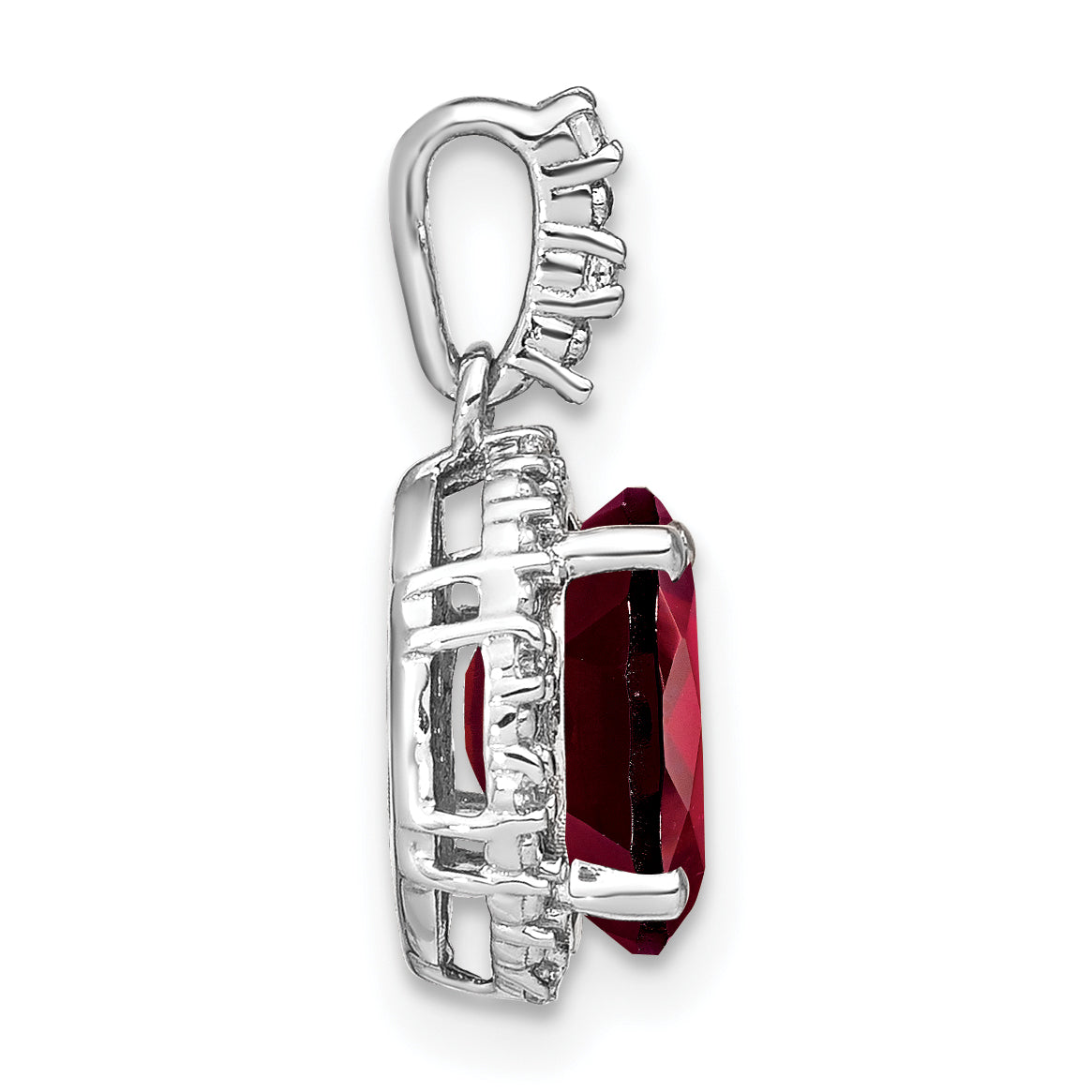 Oval Gemstone and Diamond Halo Pendant - Red Garnet