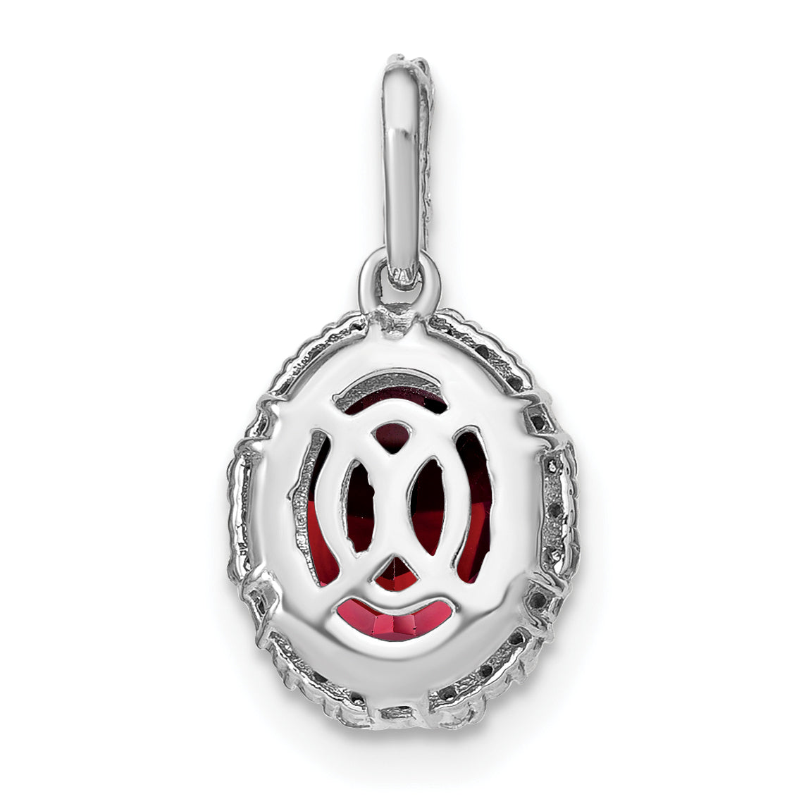 Oval Gemstone and Diamond Halo Pendant - Red Garnet