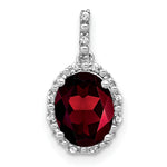 Oval Gemstone and Diamond Halo Pendant - Red Garnet
