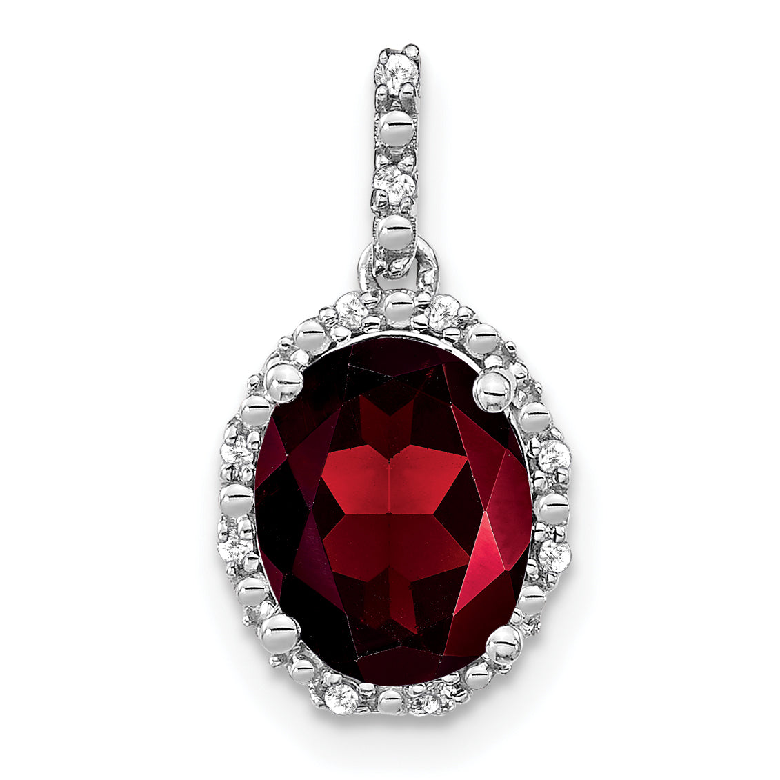 Oval Gemstone and Diamond Halo Pendant - Red Garnet