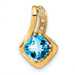 14k Gold 6.4mm Cushion Gemstone and Diamond Chain Slide Pendant - 14k Yellow Gold / Swiss Blue Topaz