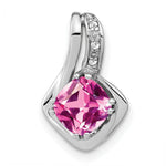 14k Gold 6.4mm Cushion Gemstone and Diamond Chain Slide Pendant - 14k White Gold / Lab-Created Pink Sapphire