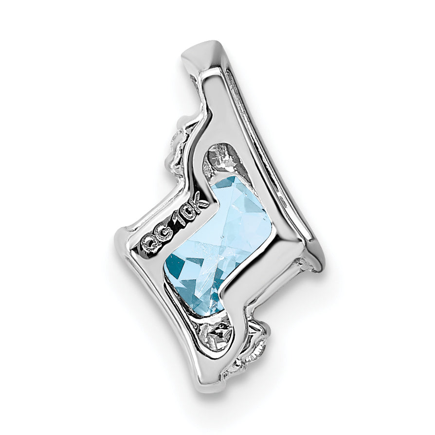 Cushion Gemstone & Diamond Chain Slide - 10k White Gold / Aquamarine
