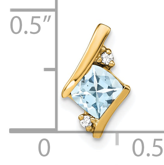 Cushion Gemstone & Diamond Chain Slide - 10k Yellow Gold / Aquamarine
