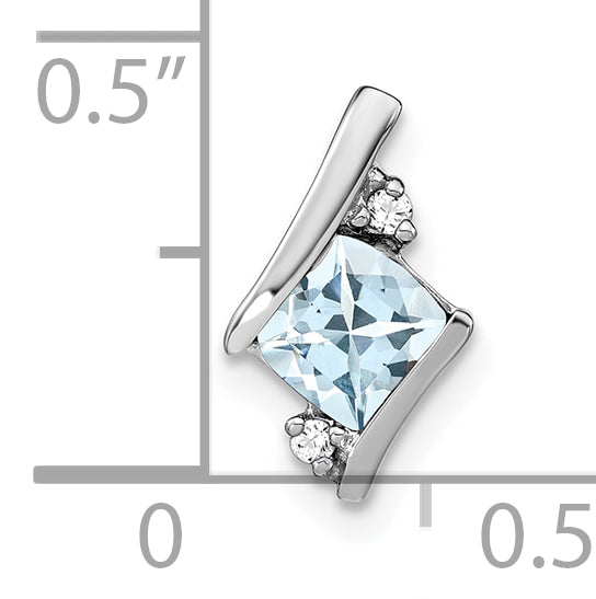 Cushion Gemstone & Diamond Chain Slide - 14k White Gold / Aquamarine