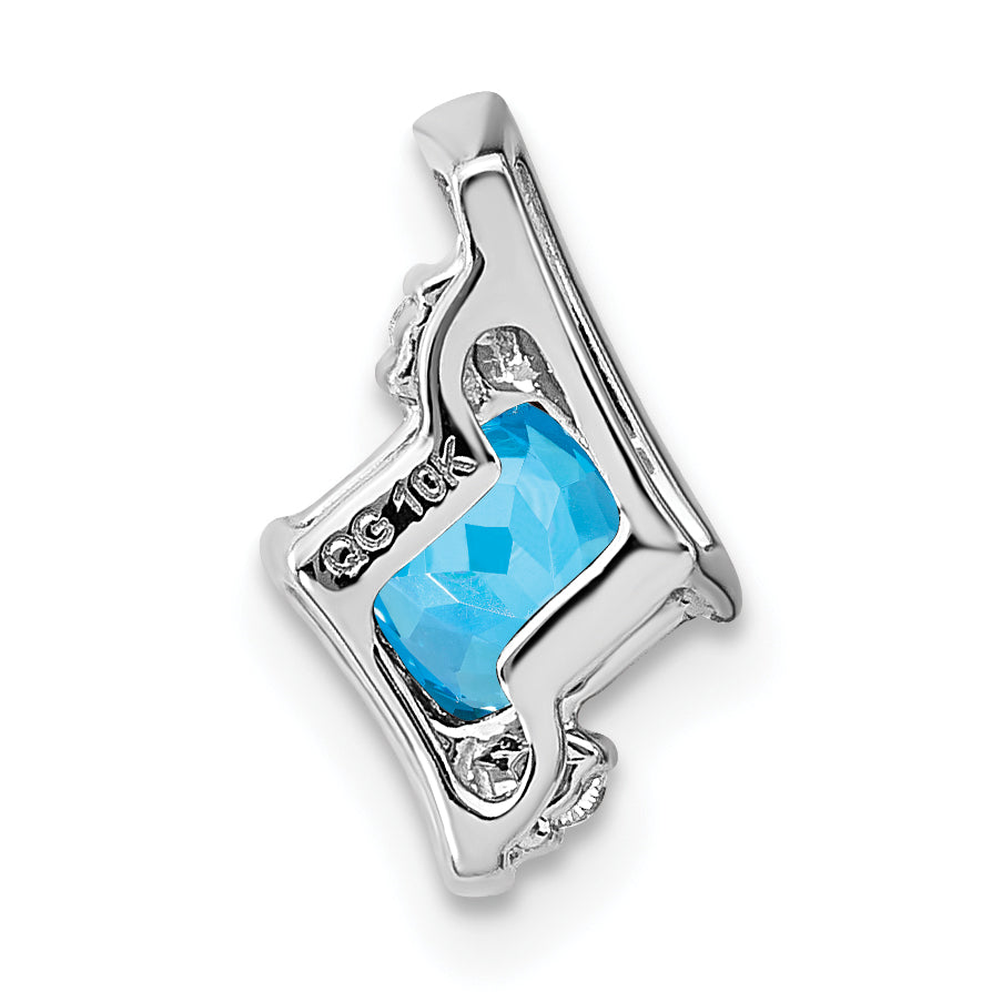 Cushion Gemstone & Diamond Chain Slide - 10k White Gold / Swiss Blue Topaz