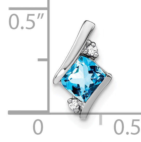 Cushion Gemstone & Diamond Chain Slide - 10k White Gold / Swiss Blue Topaz
