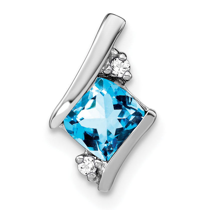 Cushion Gemstone & Diamond Chain Slide - 10k White Gold / Swiss Blue Topaz
