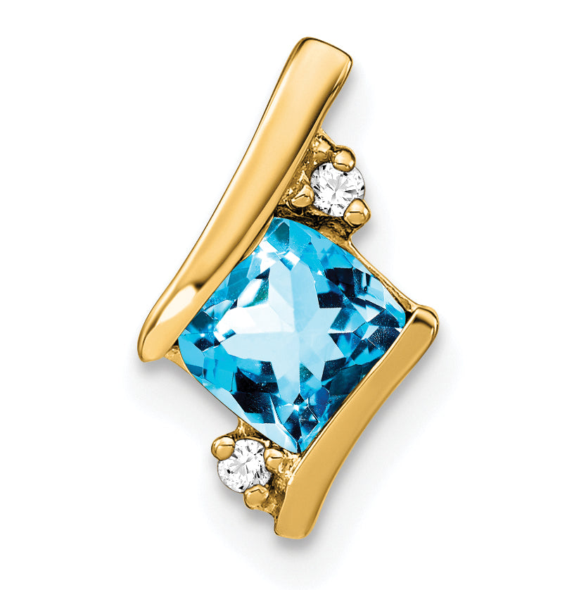 Cushion Gemstone & Diamond Chain Slide - 10k Yellow Gold / Swiss Blue Topaz
