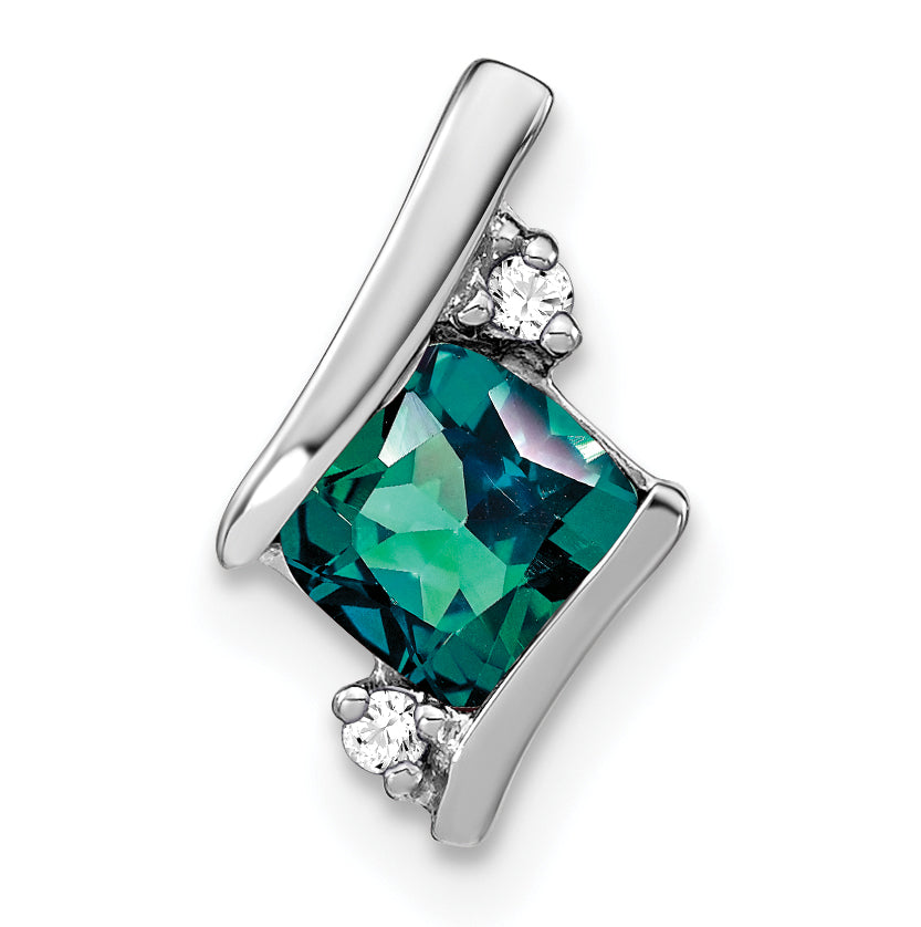 Cushion Gemstone & Diamond Chain Slide - 10k White Gold / Alexandrite, Lab Created