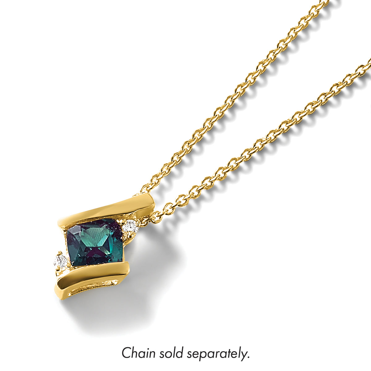 Cushion Gemstone & Diamond Chain Slide - 10k Yellow Gold / Alexandrite, Lab Created
