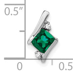 Cushion Gemstone & Diamond Chain Slide - 14k White Gold / Emerald, Lab Created