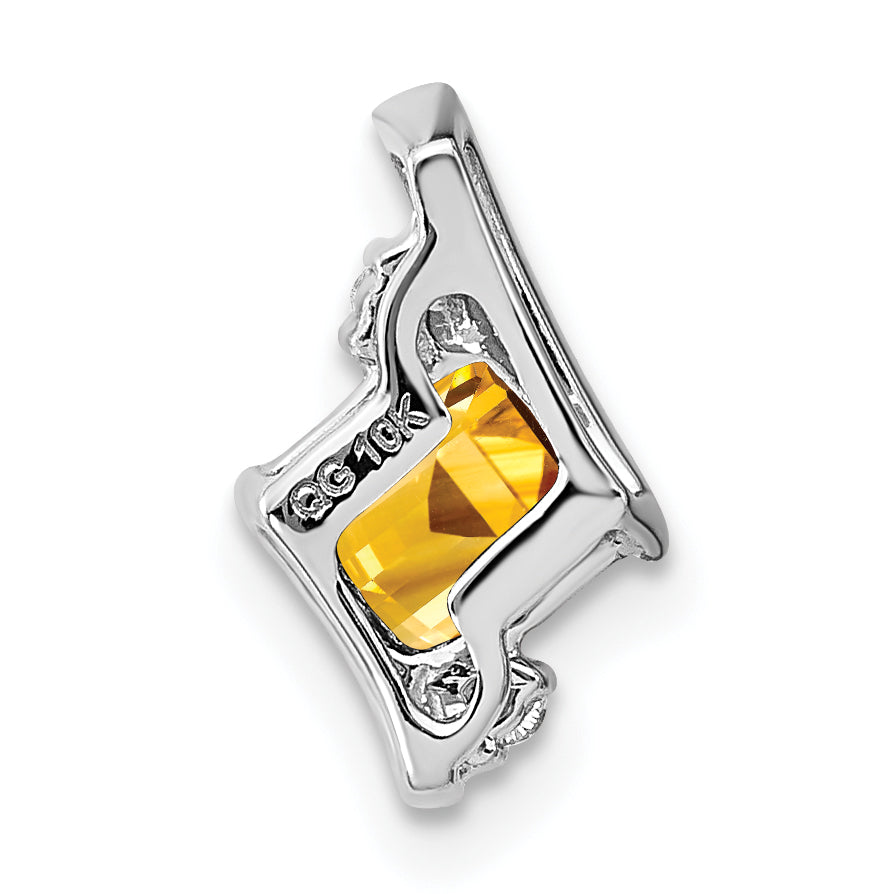 Cushion Gemstone & Diamond Chain Slide - 10k White Gold / Citrine