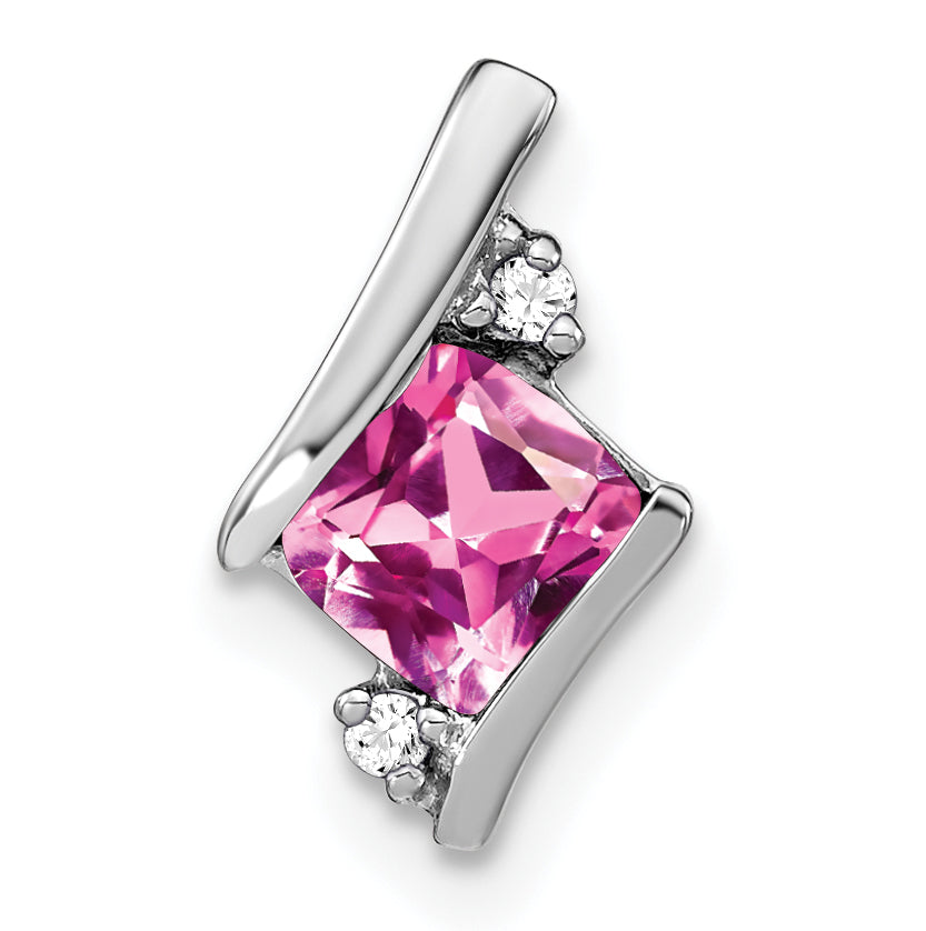 Cushion Gemstone & Diamond Chain Slide - 10k White Gold / Sapphire (Colors), Lab Created