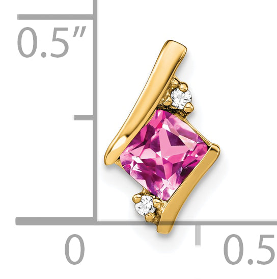 Cushion Gemstone & Diamond Chain Slide - 10k Yellow Gold / Sapphire (Colors), Lab Created