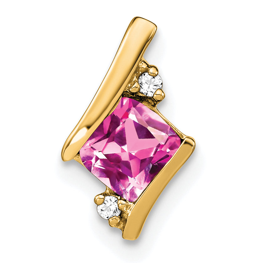 Cushion Gemstone & Diamond Chain Slide - 10k Yellow Gold / Sapphire (Colors), Lab Created