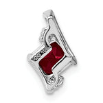 Cushion Gemstone & Diamond Chain Slide - 10k White Gold / Ruby, Lab Created