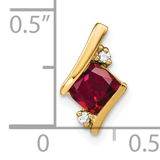 Cushion Gemstone & Diamond Chain Slide - 10k Yellow Gold / Ruby