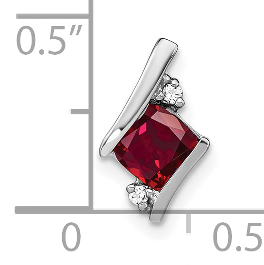 Cushion Gemstone & Diamond Chain Slide - 14k White Gold / Ruby, Lab Created