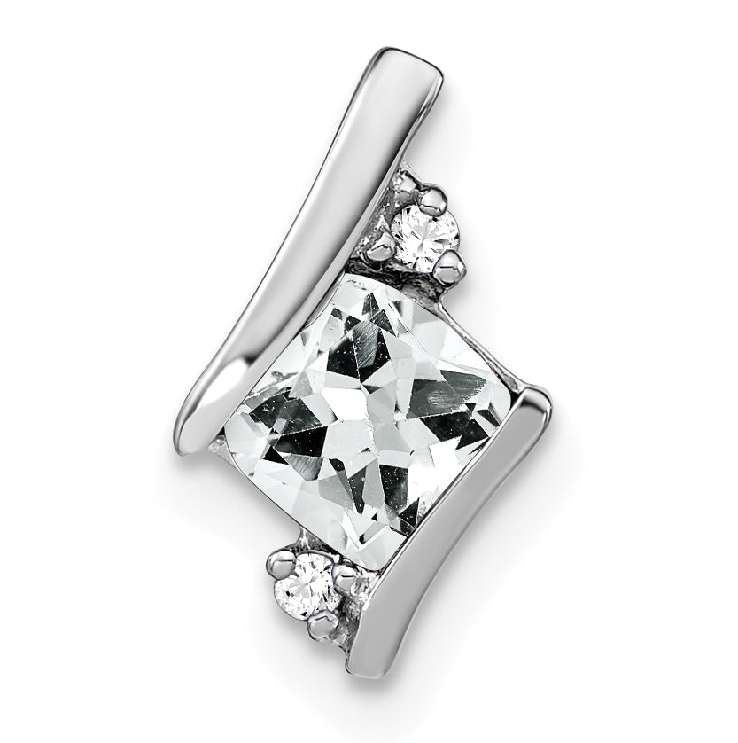 Cushion Gemstone & Diamond Chain Slide - 14k White Gold / White Topaz