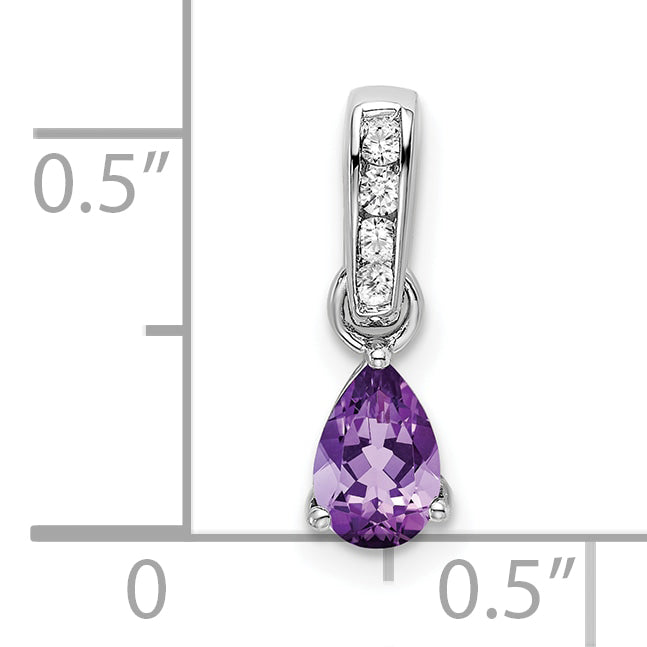 Pear Gemstone & Diamond Pendant - 14k White Gold / Purple Amethyst