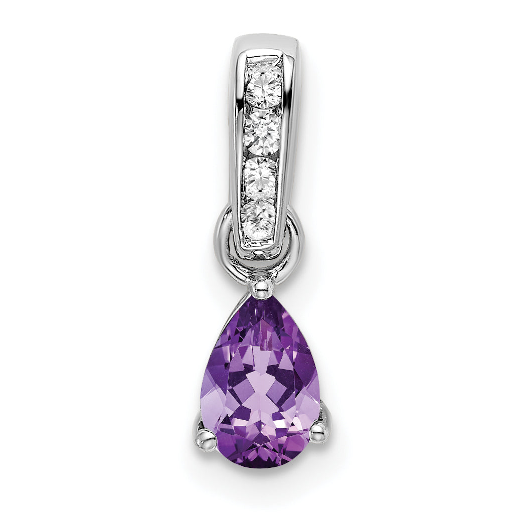 Pear Gemstone & Diamond Pendant - 14k White Gold / Purple Amethyst