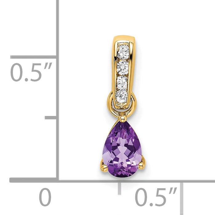 Pear Gemstone & Diamond Pendant - 14k Yellow Gold / Purple Amethyst