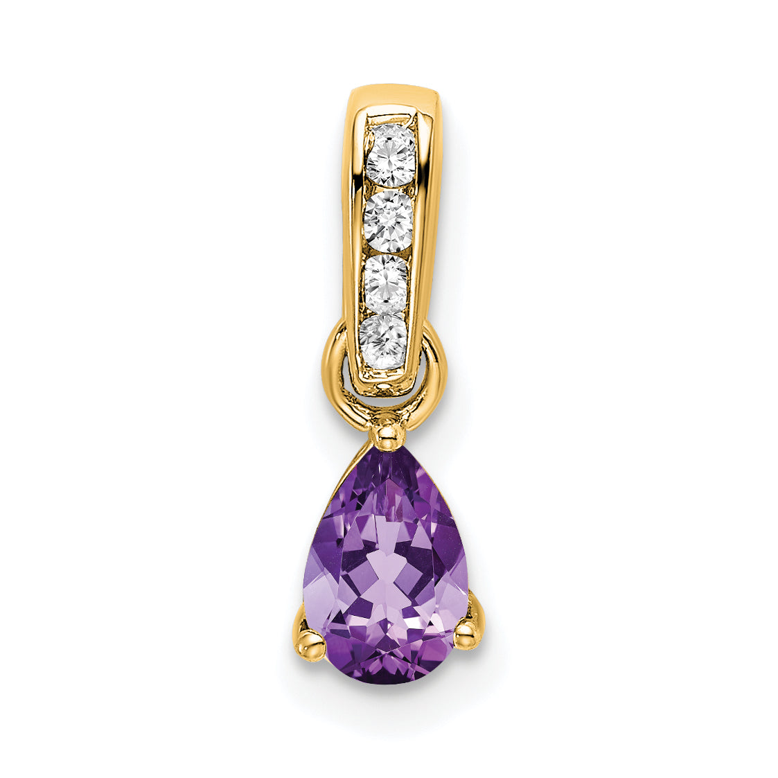 Pear Gemstone & Diamond Pendant - 14k Yellow Gold / Purple Amethyst