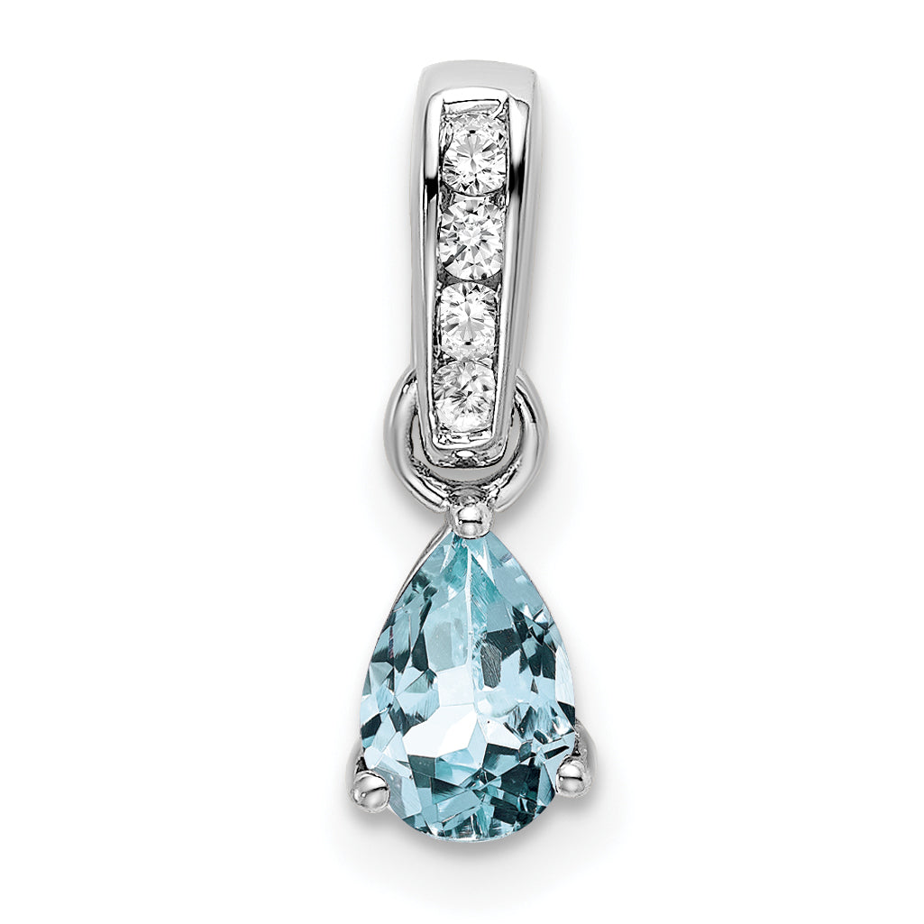 Pear Gemstone & Diamond Pendant - 14k White Gold / Blue Aquamarine