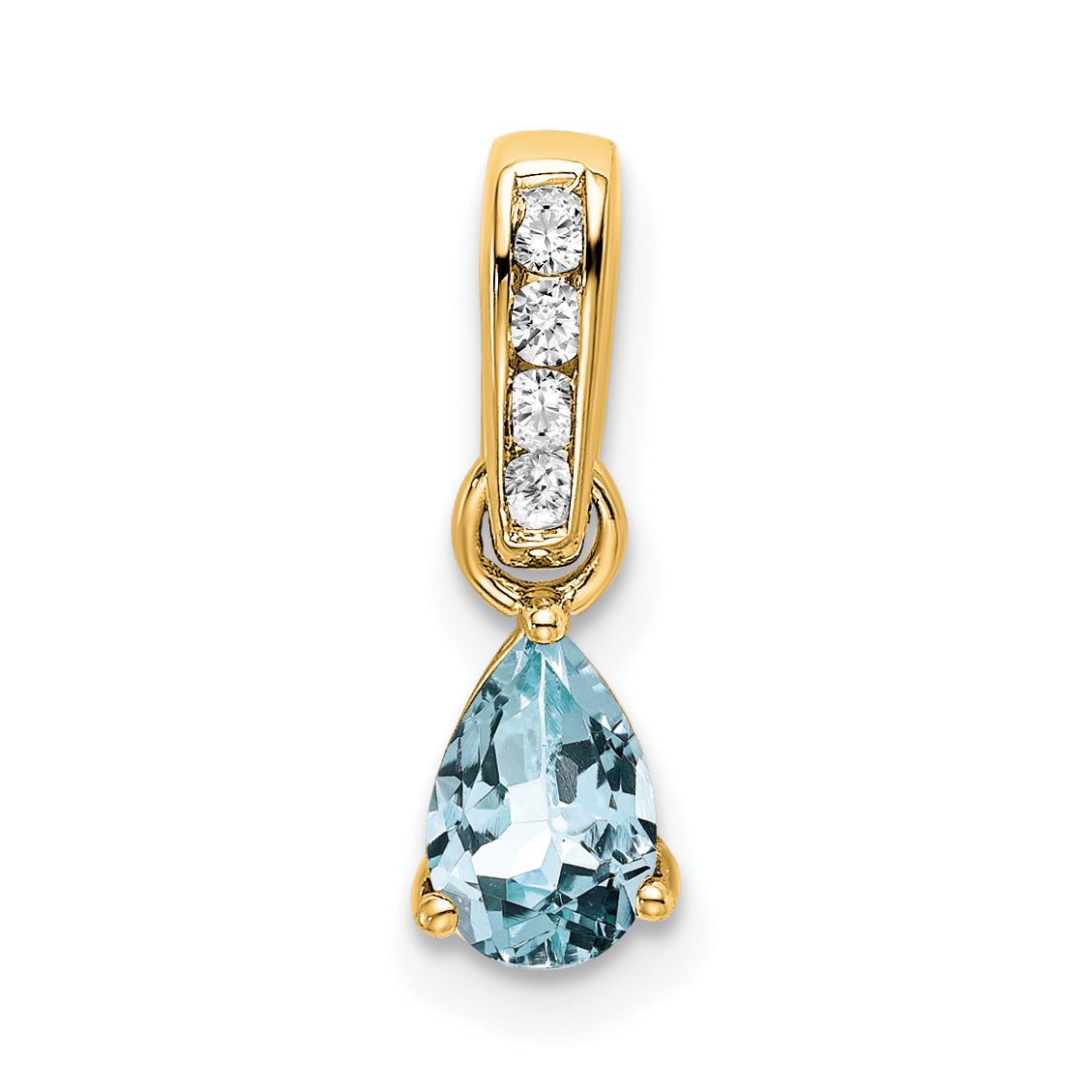 Pear Gemstone & Diamond Pendant - 14k Yellow Gold / Blue Aquamarine