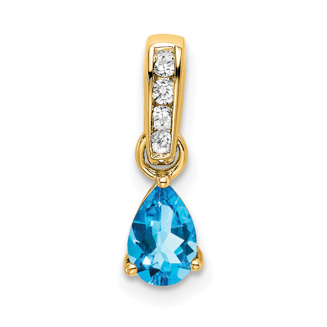 Pear Gemstone & Diamond Pendant - 14k Yellow Gold / Blue Sky Blue Topaz