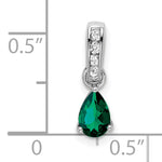 Pear Gemstone & Diamond Pendant - 14k White Gold / Green Emerald, Lab Created