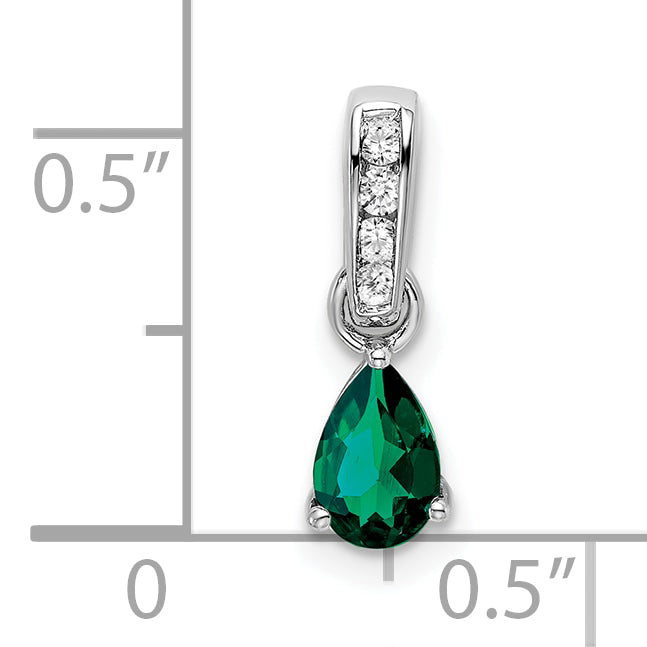 Pear Gemstone & Diamond Pendant - 14k White Gold / Green Emerald, Lab Created
