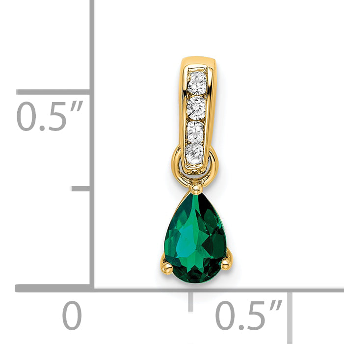 Pear Gemstone & Diamond Pendant - 14k Yellow Gold / Green Emerald, Lab Created