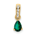 Pear Gemstone & Diamond Pendant - 14k Yellow Gold / Green Emerald, Lab Created